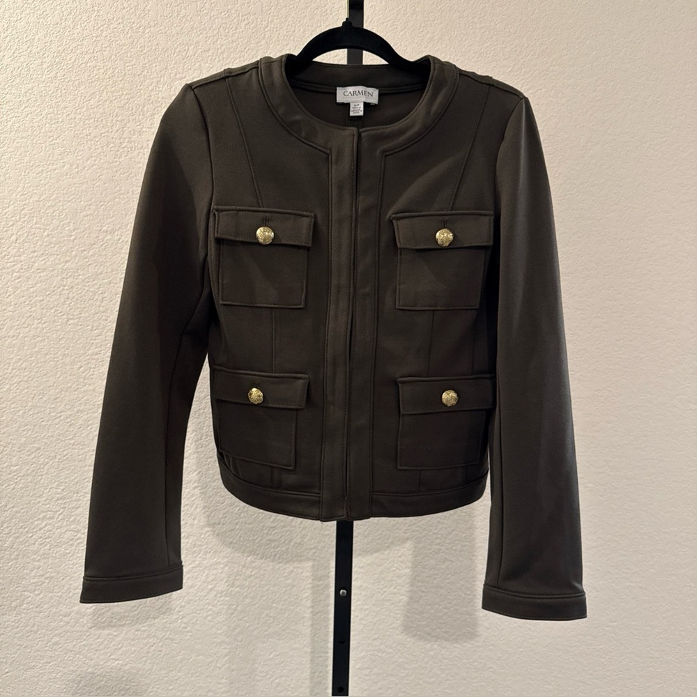 Carmen Marc Valvo Collection Military Green Jacket w/ Gold Buttons Size: Small